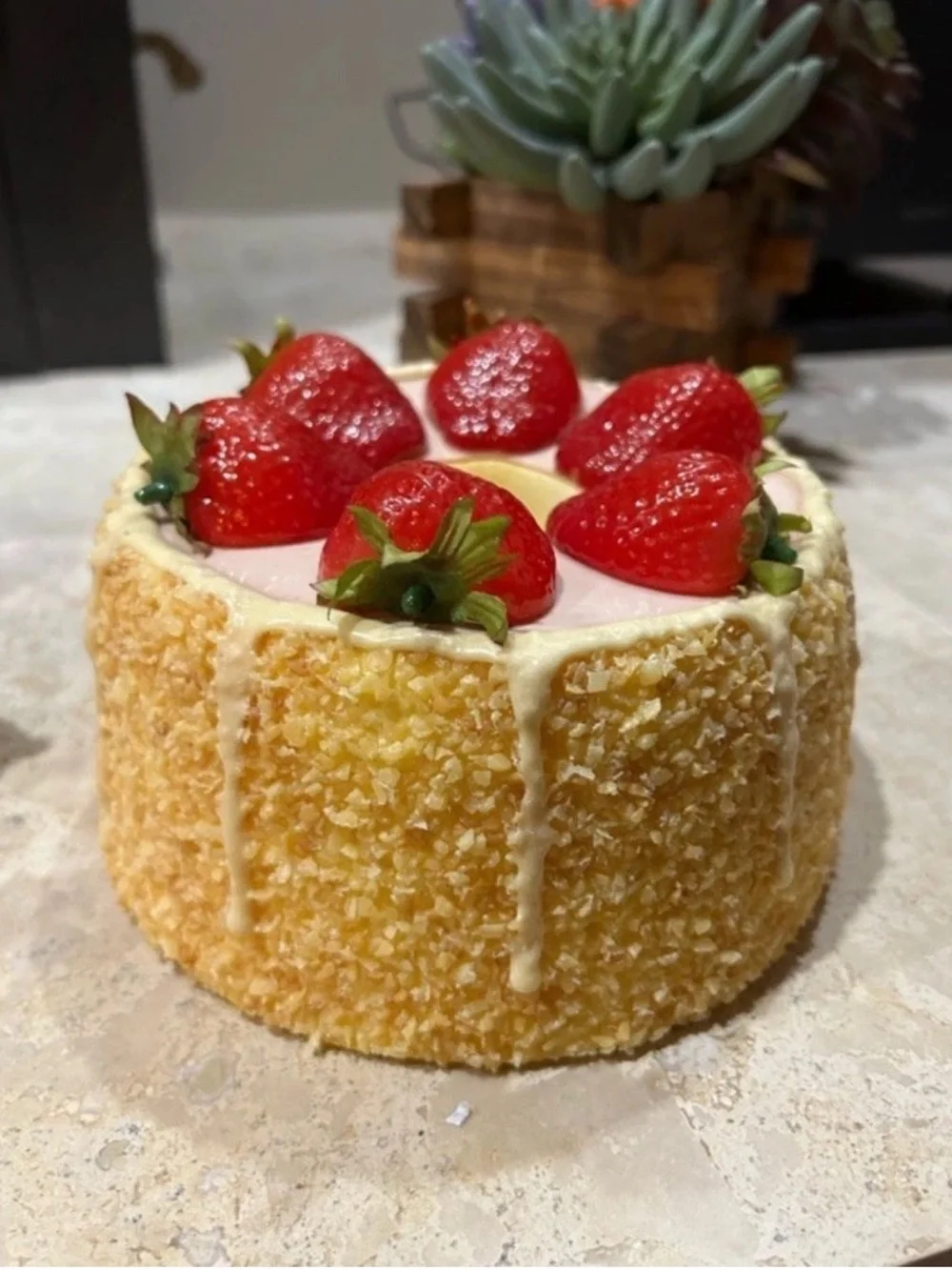 Faux strawberrye-topped dessert cake